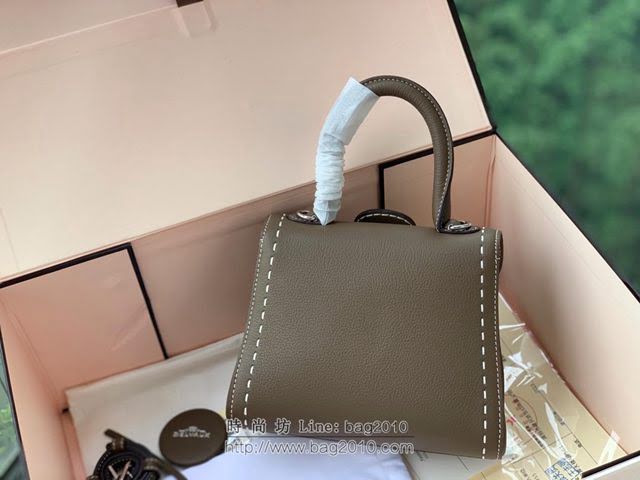 DELVAUX女包 德爾沃比利時單肩包 純手工蜜蠟縫線 德爾沃女手提包 女手拎包 DF0020手縫大象灰 Delvaux斜挎包  fcs1391